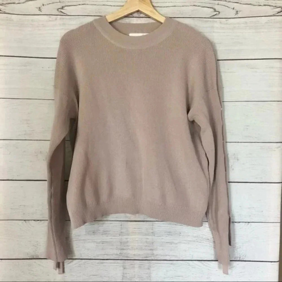 JOA Light Dusty Pink Ribbed Tie Sleeve Crewneck Sweater L - Picture 4 of 7